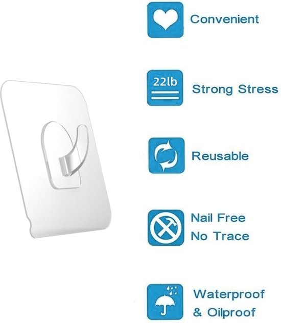 YONO Plakhaakjes Zelfklevend - 12 Stuks - Handdoekhaakjes - Zelfklevende Haakjes - Transparant