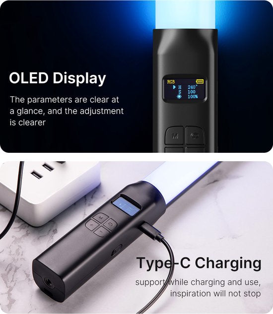 Ulanzi VL119 RGB Tube Light XL met handvat - 50 cm - Stream lamp - RGB lightpainting - 2.000 mAh batterij - 20 lichtscenes - Zwart