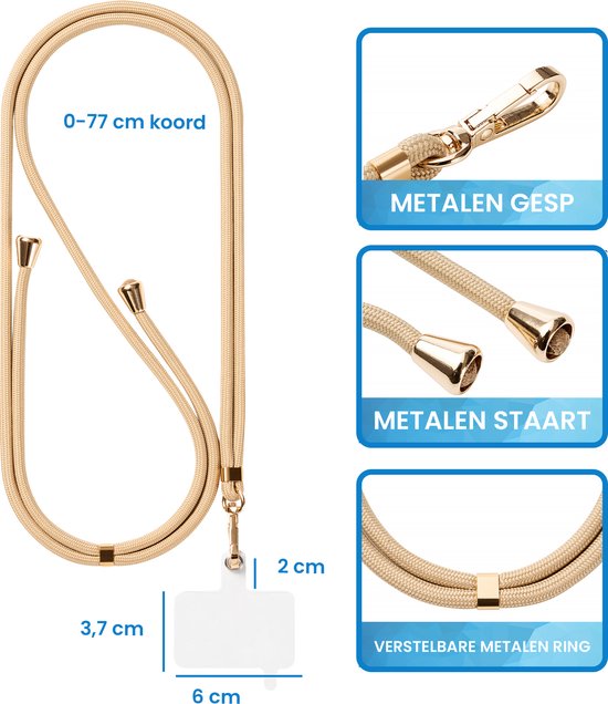 YONO Telefoonkoord Universeel - Telefoonketting Verstelbaar - Gsm Koord - Phone Cord - Nylon - Champagne