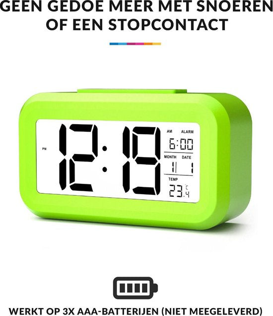 YONO Alarmklok - Digitale Wekker - Klok Slaapkamer - Kinderen en Volwassenen - Snooze Functie - Groen