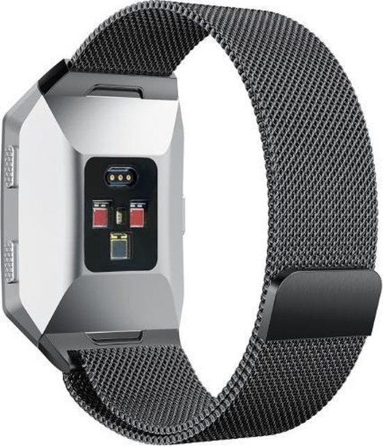 YONO Milanees Bandje Zwart geschikt voor Fitbit Ionic - Vervangende RVS Armband met Magneetsluiting – M/L