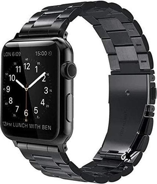 YONO Luxe Metalen Schakel Band geschikt voor Apple Watch - 42 / 44 / 45 / 49 mm - RVS Stalen iWatch Armband - Zwart