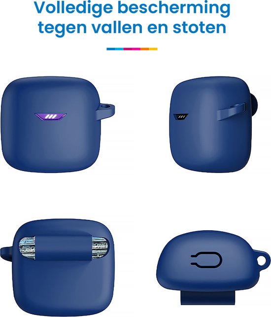 YONO Soft Case geschikt voor JBL Tune Flex - Siliconen Hoesje met Clip - Donkerblauw