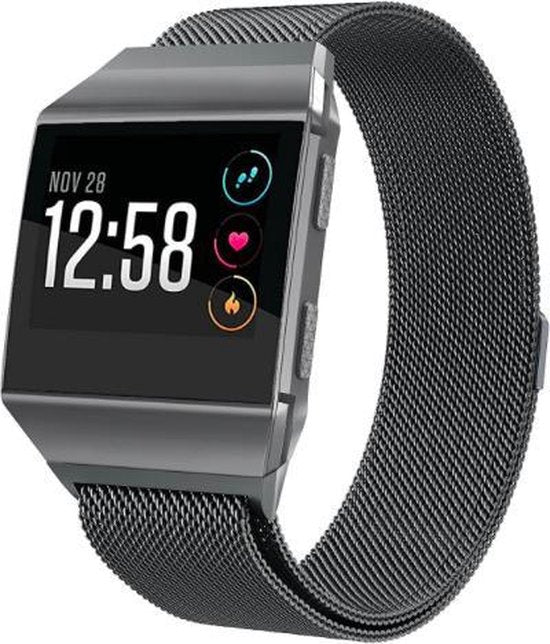 YONO Milanees Bandje Zwart geschikt voor Fitbit Ionic - Vervangende RVS Armband met Magneetsluiting – M/L