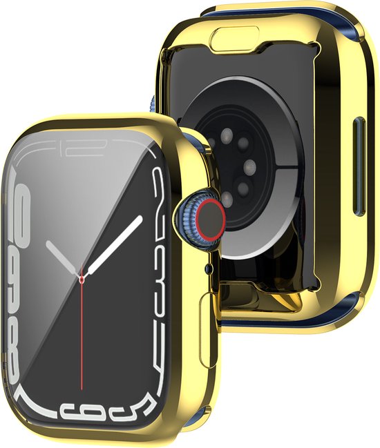 YONO Full Cover Bumper geschikt voor Apple Watch Series 7 / 8 / 9 (45 mm) - Screen Protector Hoesje iWatch - Goud