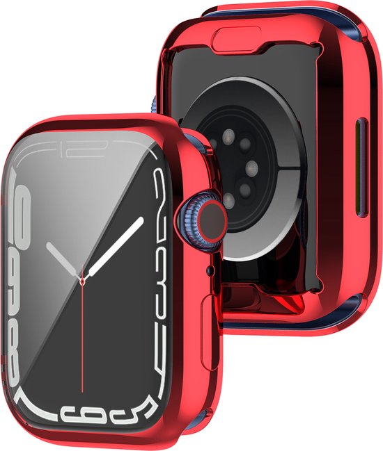 YONO Full Cover Bumper geschikt voor Apple Watch Series 7 / 8 / 9 (45 mm) - Screen Protector Hoesje iWatch - Rood