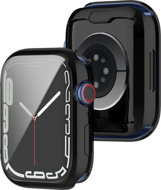 YONO Full Cover Bumper geschikt voor Apple Watch Series 7 / 8 / 9 (45 mm) - Screen Protector Hoesje iWatch - Zwart