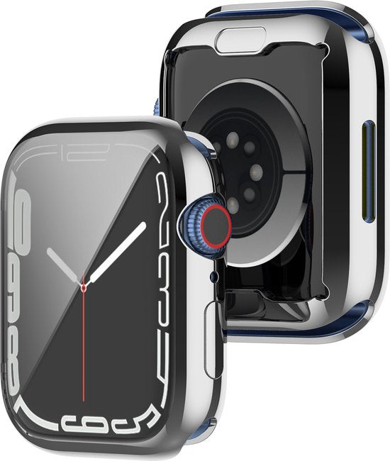 YONO Full Cover Bumper geschikt voor Apple Watch Series 7 / 8 / 9 (45 mm) - Screen Protector Hoesje iWatch - Zilver