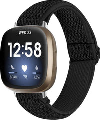 YONO Nylon Stretch Bandje geschikt voor Fitbit Versa 4 / Sense 2 - Vervangende Stoffen Armband - Zwart