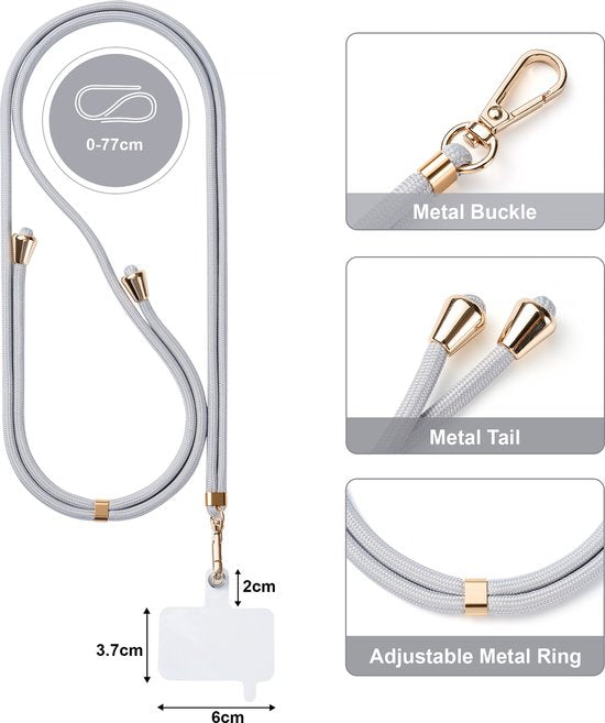 YONO Telefoonkoord Universeel - Nylon Telefoon Ketting Verstelbaar - Zilvergrijs