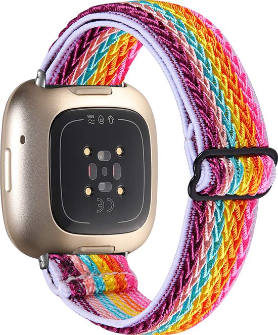 YONO Nylon Stretch Bandje geschikt voor Fitbit Versa 4 / Sense 2 - Vervangende Stoffen Armband - Regenboog