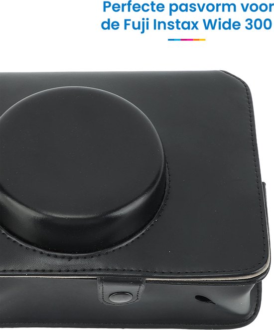 YONO Vintage Hoesje geschikt voor Fujifilm Instax Wide 300 - Case met Draagriem – Zwart