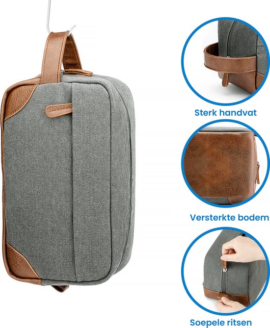 YONO Toilettas Heren - Travel Organizer Etui - Oxford Stof - Lichtgrijs