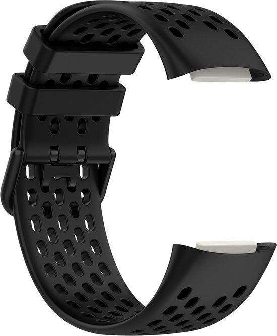 YONO Sport Air Bandje geschikt voor Fitbit Charge 5 / 6 - Vervangende Siliconen Armband Strap - Zwart