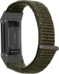 YONO Nylon Velcro Bandje geschikt voor Fitbit Charge 5 / 6 - Vervangende Armband Strap - Donkergroen