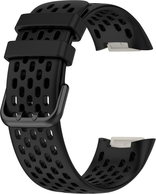 YONO Sport Air Bandje geschikt voor Fitbit Charge 5 / 6 - Vervangende Siliconen Armband Strap - Zwart
