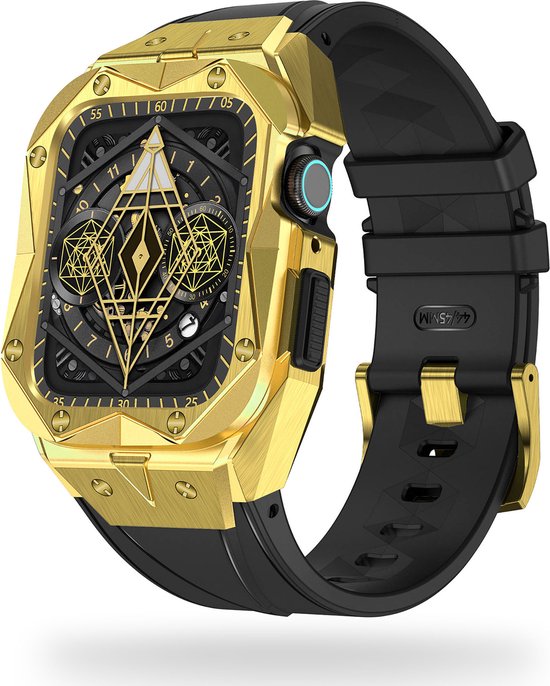 YONO Luxe Band geschikt voor Apple Watch Series 44 / 45 mm - RVS Horlogebandje - Stainless Steel met Siliconen Strap - Goud