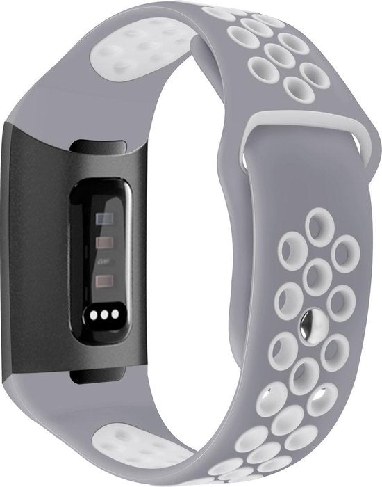 YONO Bandje geschikt voor Fitbit Charge 4/3 – Sport Air - Grijs/Wit – Large