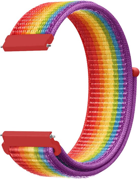 YONO Nylon Velcro Smartwatch Bandje 20mm - Horlogebandje geschikt voor Samsung Galaxy Watch 7 / 6 / 5 / Pro / 4 / 3 / Active 2 - Polar Ignite / Unite – Huawei - Regenboog