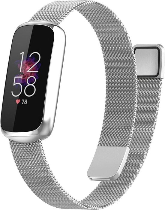 YONO Milanees Bandje geschikt voor Fitbit Luxe - Vervangende Milanese Armband - Zilver - Large
