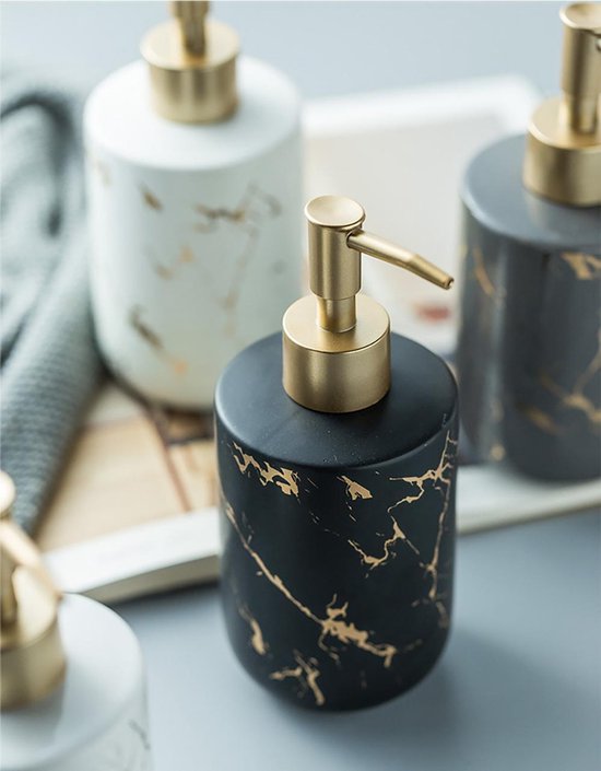 YONO Zeeppompje Vrijstaand Marmer Look - Zeepdispenser 400ml - Keramiek - Zwart en Goud