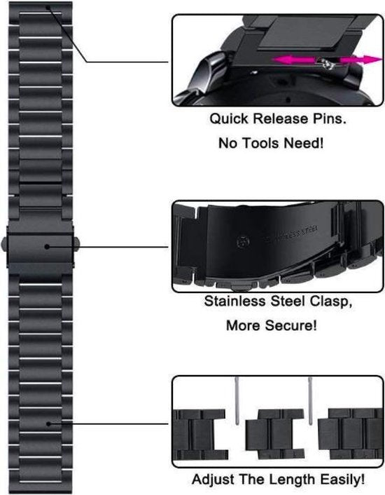 YONO Schakel Bandje 22mm - Horlogebandje geschikt voor Samsung Galaxy Watch 46mm / 3 (45mm) / Gear s3 - Polar Vantage M2 / Grit X - Huawei Watch GT 3 (pro) / 2 - Amazfit GTR - Zwart