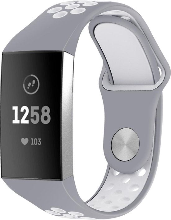 YONO Bandje geschikt voor Fitbit Charge 4/3 – Sport Air - Grijs/Wit – Large