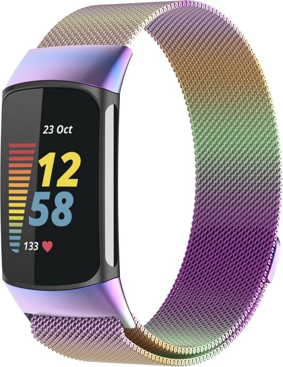 YONO Milanees Bandje geschikt voor Fitbit Charge 5 / 6 - Milanese Vervangende Armband - Regenboog