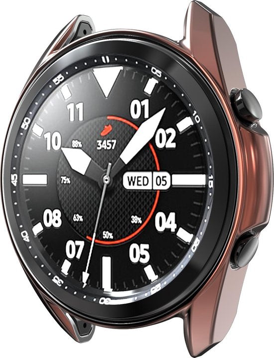 YONO Bumper geschikt voor Samsung Galaxy Watch 3 45mm – Siliconen Case Screenprotector – Brons