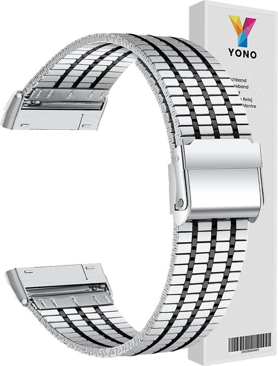 YONO Miami Schakel Bandje geschikt voor Fitbit Versa 3 / Sense - Stalen RVS Armband - Zilver / Zwart