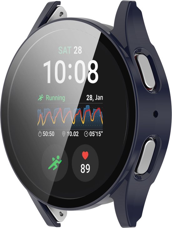 YONO Hoesje geschikt voor Samsung Galaxy Watch 7 - 44mm - Screenprotector Case - Glas - Blauw