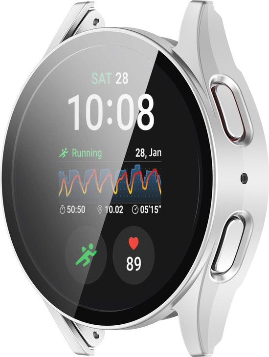YONO Hoesje geschikt voor Samsung Galaxy Watch 7 - 44mm - Screenprotector Case - Glas - Zilver