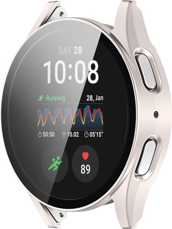 YONO Hoesje geschikt voor Samsung Galaxy Watch 7 - 44mm - Screenprotector Case - Glas - Champagne