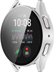 YONO Hoesje geschikt voor Samsung Galaxy Watch 7 - 44mm - Screenprotector Case - Glas - Zilver