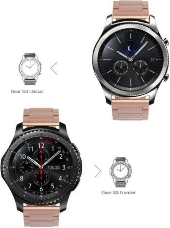 YONO Metalen Band Rose Gold geschikt voor Samsung Gear S3 en Galaxy Watch 46mm – Vervangende Schakel Armband