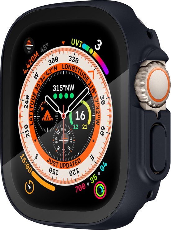 YONO Screen Protector Bumper geschikt voor Apple Watch Ultra (49mm) - Full Cover Case - Hoesje - Donkerblauw
