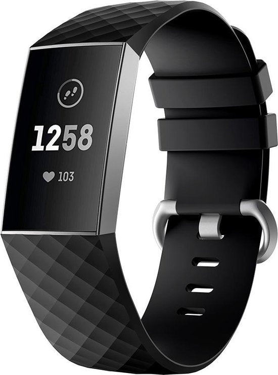 YONO Bandje geschikt voor Fitbit Charge 4/3 – Siliconen – Zwart – Large