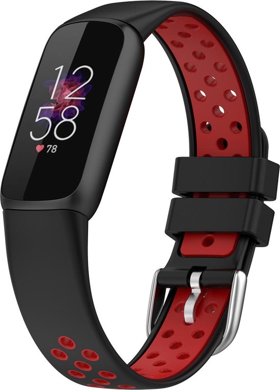 YONO Sport Air Bandje geschikt voor Fitbit Luxe - Vervangende Siliconen Armband - Zwart / Rood