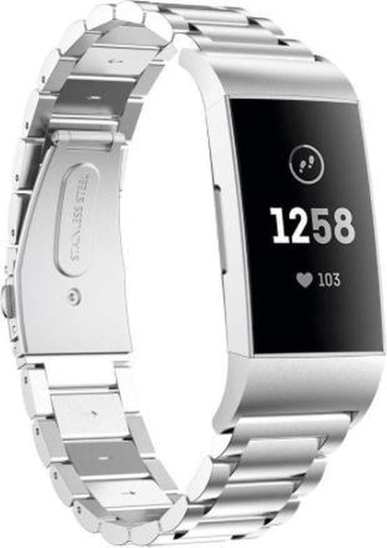 YONO Bandje geschikt voor Fitbit Charge 4 – Charge 3 – Schakel RVS – Zilver
