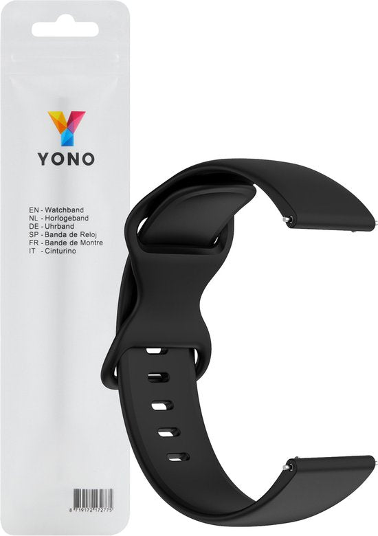 YONO Siliconen Soft Bandje 20mm - Horlogebandje geschikt voor Samsung Galaxy Watch 7/6/5 / Pro / 4 / 3 / Active 2 - Polar Ignite / Unite – Huawei - Zwart - Small