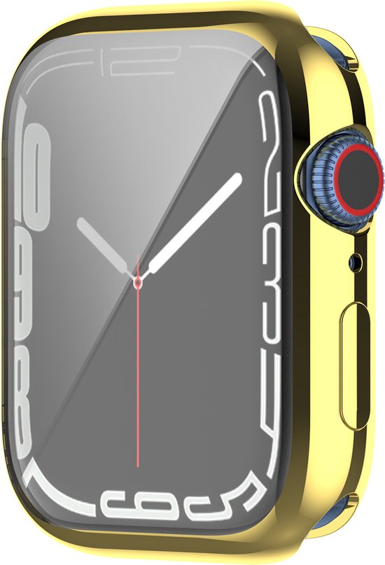 YONO Full Cover Bumper geschikt voor Apple Watch Series 7 / 8 / 9 (45 mm) - Screen Protector Hoesje iWatch - Goud