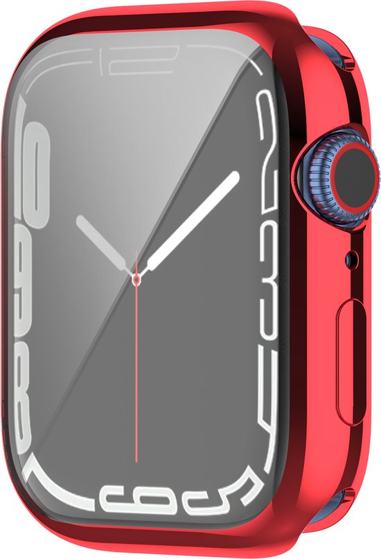 YONO Full Cover Bumper geschikt voor Apple Watch Series 7 / 8 / 9 (41 mm) - Screen Protector Hoesje iWatch - Rood
