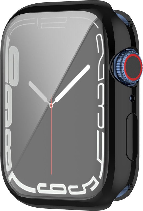 YONO Full Cover Bumper geschikt voor Apple Watch Series 7 / 8 / 9 (45 mm) - Screen Protector Hoesje iWatch - Zwart