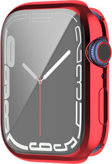 YONO Full Cover Bumper geschikt voor Apple Watch Series 7 / 8 / 9 (45 mm) - Screen Protector Hoesje iWatch - Rood
