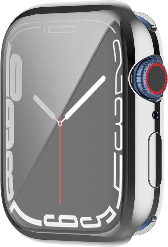 YONO Full Cover Bumper geschikt voor Apple Watch Series 7 / 8 / 9 (45 mm) - Screen Protector Hoesje iWatch - Zilver