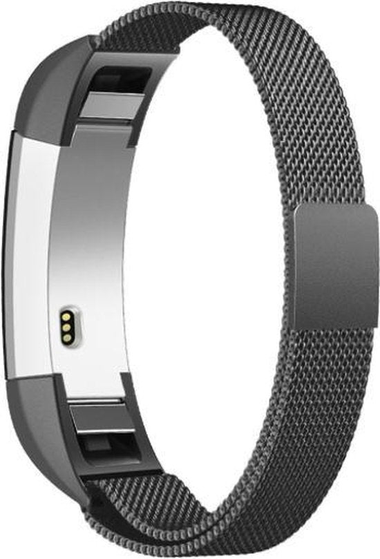 YONO Milanees Bandje Zwart geschikt voor Fitbit Alta HR - Vervangende RVS Armband met Magneetsluiting – Large