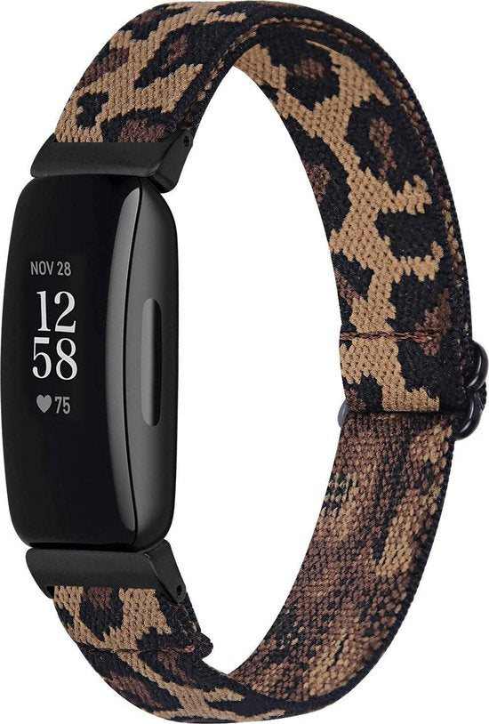 YONO Bandje geschikt voor Fitbit Inspire 2 - Nylon Stretch - Leopard