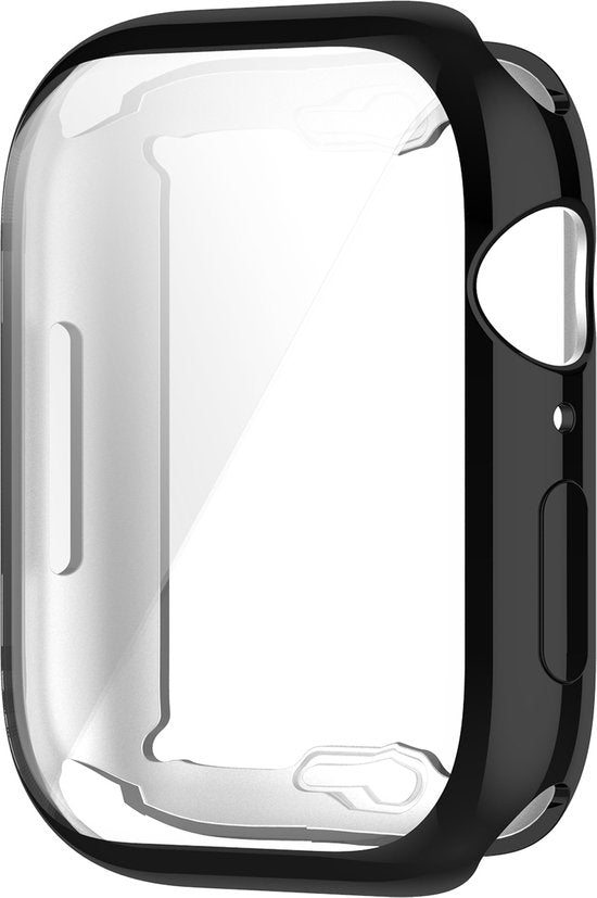 YONO Full Cover Bumper geschikt voor Apple Watch Series 7 / 8 / 9 (45 mm) - Screen Protector Hoesje iWatch - Zwart
