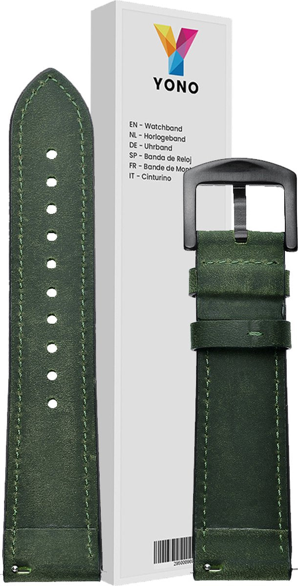 YONO Leer Air Bandje 22mm - Horlogebandje geschikt voor Samsung Galaxy Watch 46mm / 3 (45mm) / Gear s3 - Polar Vantage M2 / Grit X - Huawei Watch GT 3 (pro) / 2 - Amazfit GTR - Donkergroen