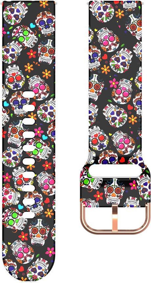YONO Siliconen Special Bandje 20mm - Horlogebandje geschikt voor Samsung Galaxy Watch 7 / 6 / 5 / Pro / 4 / 3 / Active 2 - Garmin Approach / Forerunner / Venu 2 Plus / SQ / Vivomove - Polar Ignite / Unite – Huawei - Skull